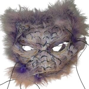 Marti Gras Cat Kitten Purple Mask Vintage Handmade feathers whiskers